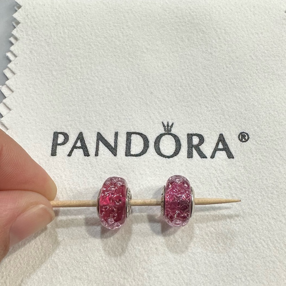 PANDORA Wavy Fancy Pink Murano Glass Charm